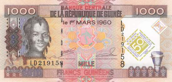 1000 Francs Guinéens Gedenkausgabe 2010